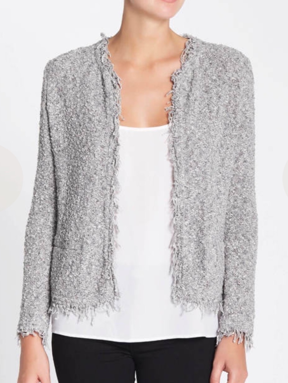 IRO Paris Shavani Jacket Blazer Grey Open Front Fray Hems Size 44 US 12